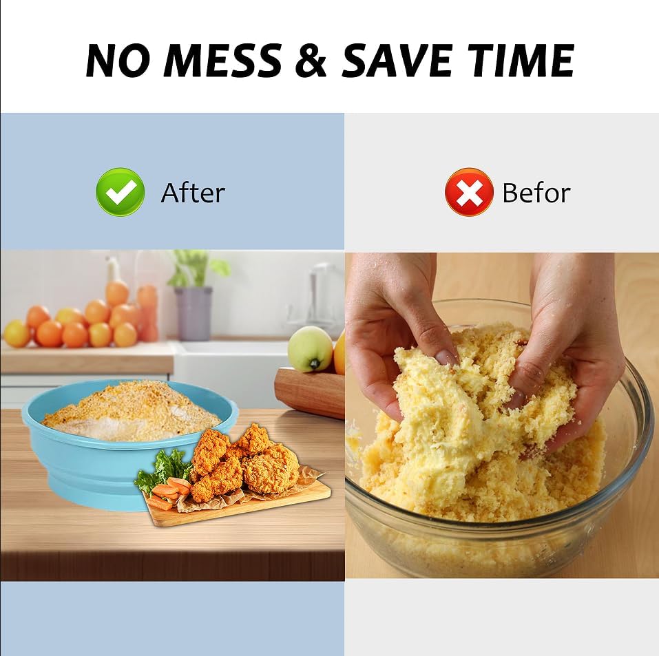 Collapsible Breader Shaker Bowl with Lid, 10 x 3.5 Inch Breading