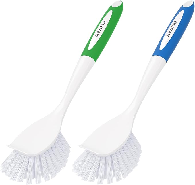 Amazer Dish Brush with Handle, 2 Pack Kitchen Scrub Brushes by Amazer
