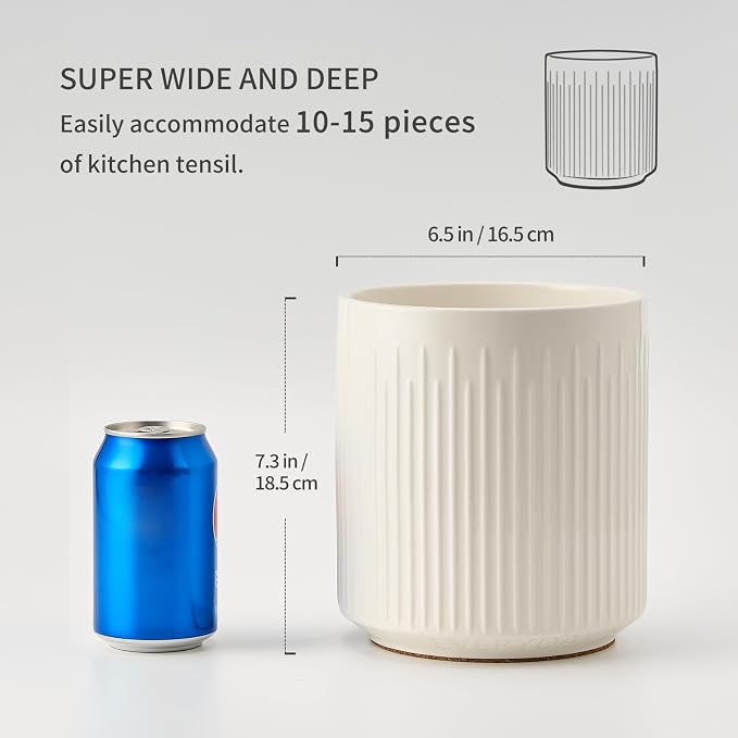 JIEMEI HOME Utensil Holder, 7.2" Large Ceramic Stable Utensil Crock - Image 4