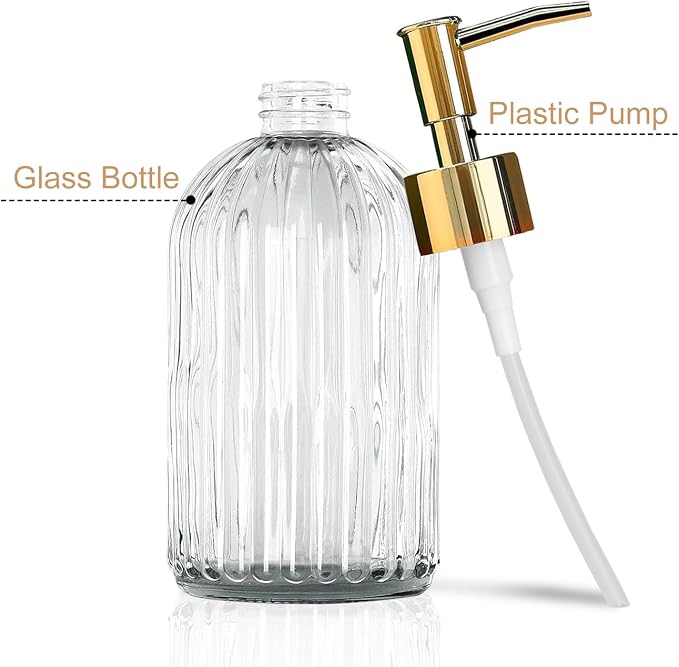 14Oz Gold Pump Glass Soap Dispenser, - Image 4