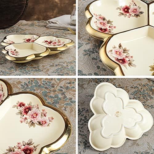 fanquare 3 Compartment Gold Floral Porcelain Platter