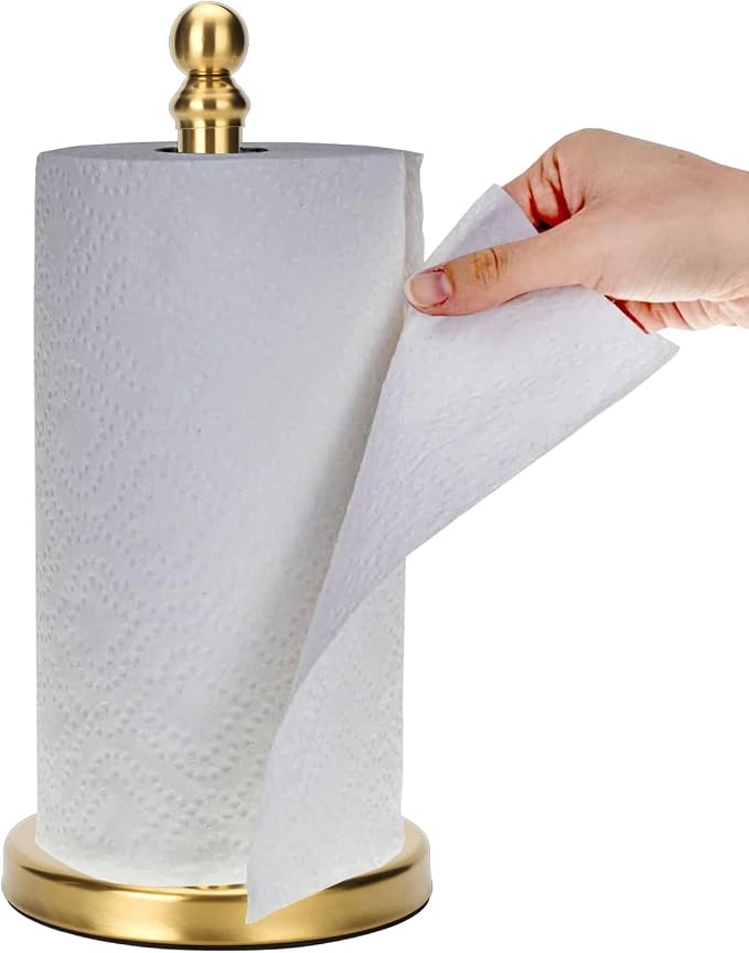 Gold Paper Towel Holder Countertop, Standing Paper Towel Roll Holder by Exilon
