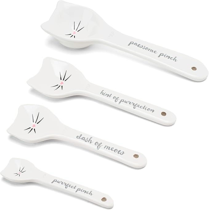 White Cat Measuring Cups & Spoons Gift Set – Ceramic Kitchen Tools - Image 4