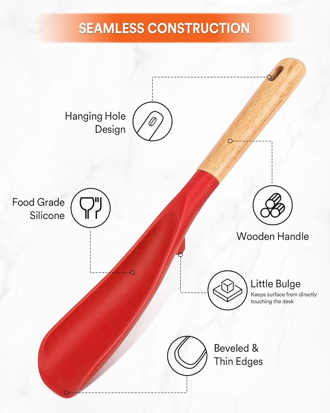 Cooking Spoon and Rice Scooper for Nonstick Cookwares, Wood Handle Spoon for - Image 4
