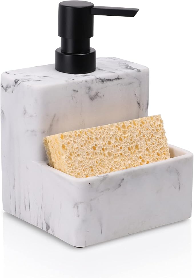zccz Soap Dispenser with Sponge Holder, Marble Look Liquid Hand and Dish Soap by zccz