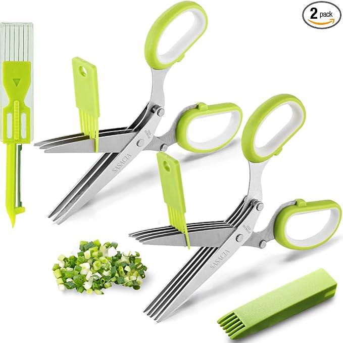 2-Pack Herb Scissors Set with 5 Blades & 3 Blades, Paper Shredding, with by SASACIA