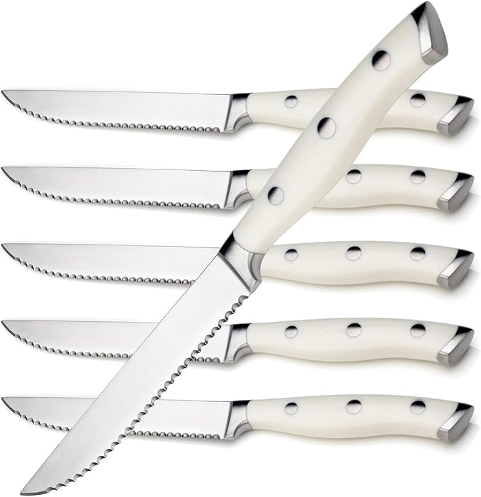Alata 6-Piece White Steak Knives Set, Stainless Steel Steak Knife set by Alata