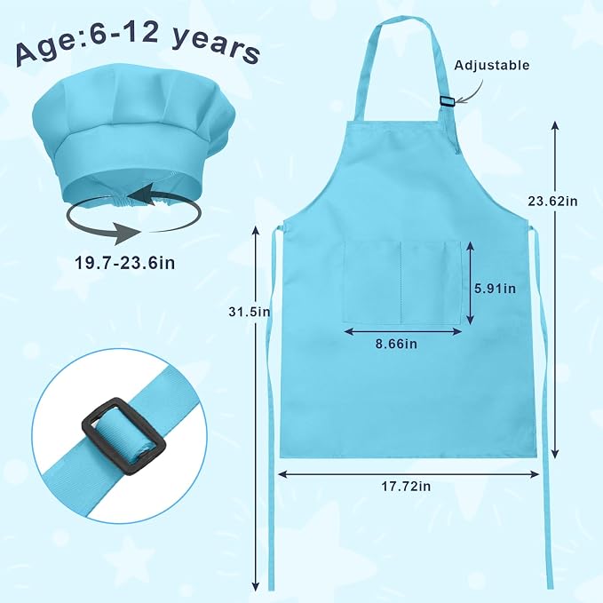 Kids Apron and Chef Hat Set, 16 Pieces Boys Girls Kids Apron - Image 2