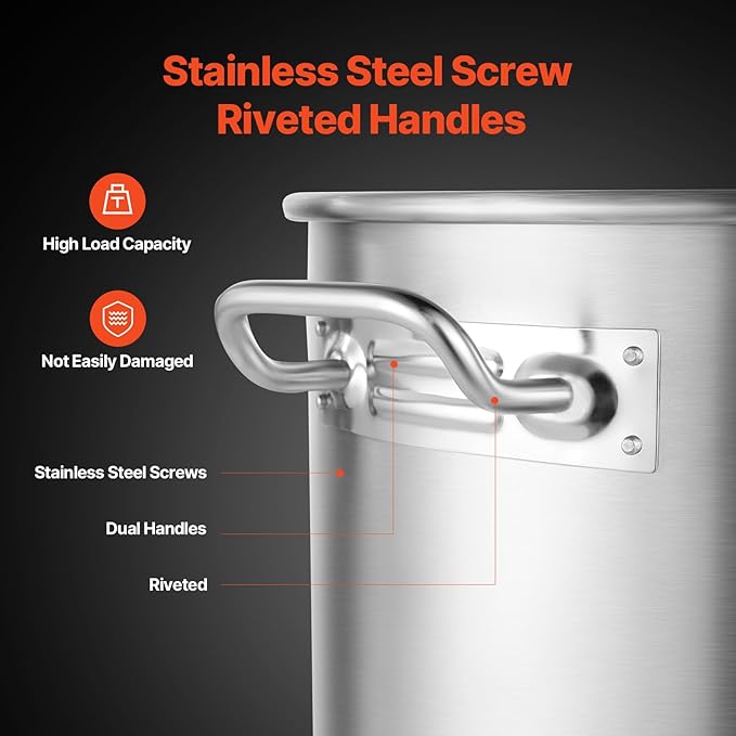VEVOR Stainless Steel Stockpot, 100 Quart Large Cooking Pots, Cookware Sauce Pot - Image 5