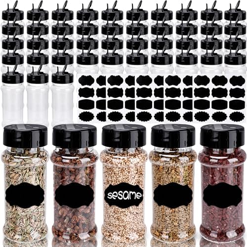 48 Pack 3 oz Clear Plastic Spice Jars with Label and Shaker Lids Empty