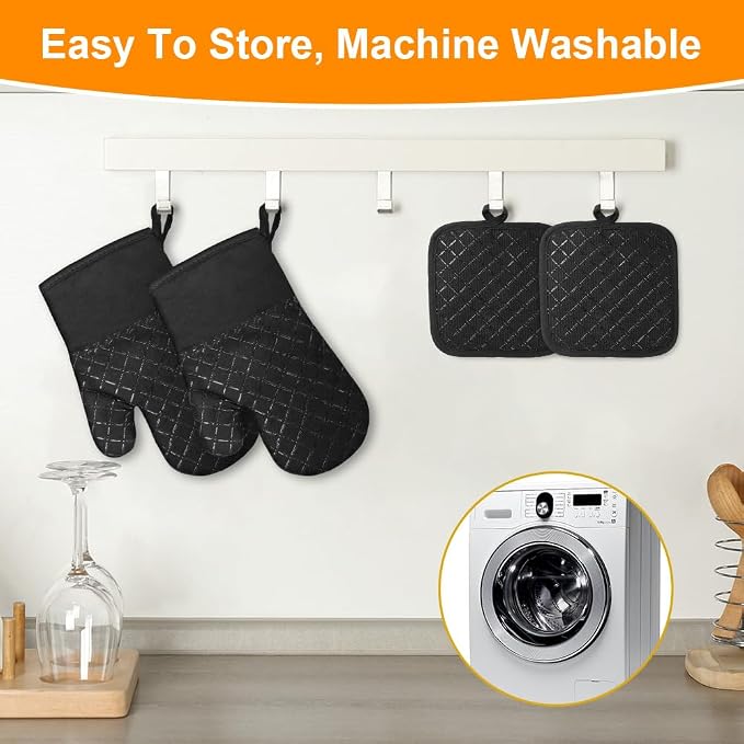 AUAUY Oven Mitts and Pot Holders 4PCS Set, 230°C/446°F Heat Resistant BBQ Gloves - Image 7