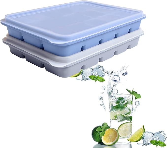 Ice Cube Trays Set of 2, Easy Release 15 Flexible Silicone Ice Cube Molds by Tvmania