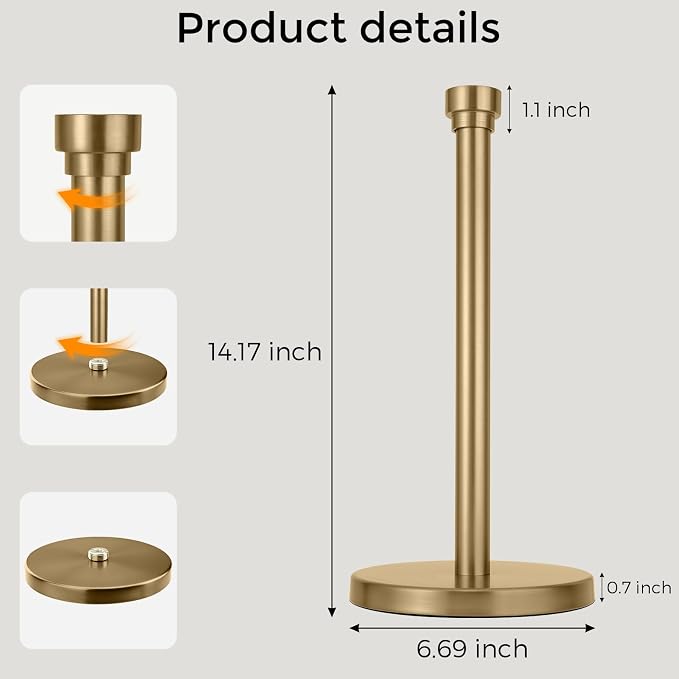 Warm Gold Paper Towel Holder Countertop, Freestanding Paper Towel Stand - Image 8
