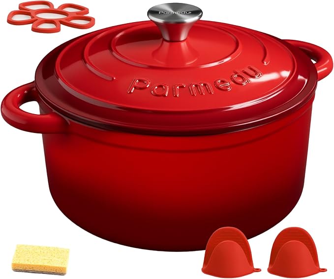 Parmedu 5.5QT Enameled Cast Iron Dutch Oven by Parmedu