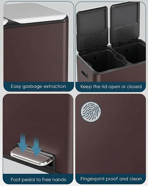 ComfyCorner 16 Gal Dual Trash Can, Stainless Steel Kitchen Garbage Bin - Image 3