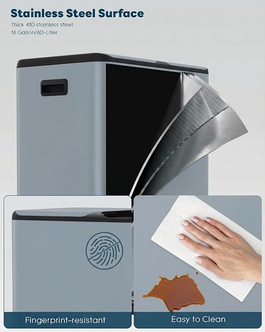 ComfyCorner 16 Gal Dual Trash Can, Stainless Steel Kitchen Garbage Bin - Image 4