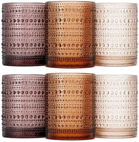 Venus Amber Brown Hobnail Highball Glasses Vintage Tumblers Set of 6