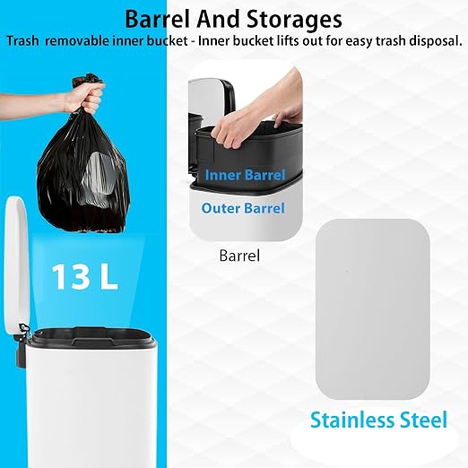 BestMassage 13 Gallon Stainless Steel Trash Can - Image 4