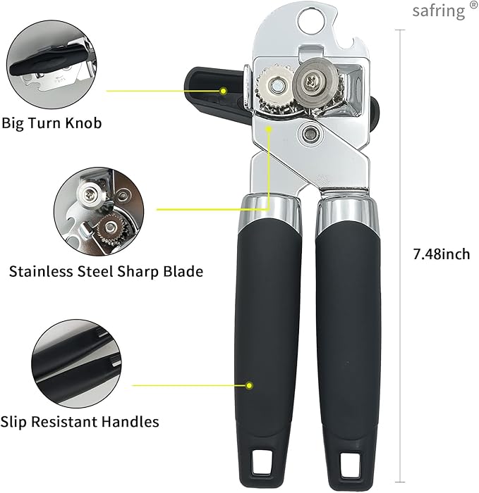 Safring Can Opener Manual, Handheld Strong Heavy Duty Stainless Steel Can Opener - Image 3