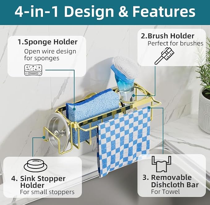 TAILI 4-in-1 Sink Caddy with Strong Suction Cup, Sponge Holder - Image 5