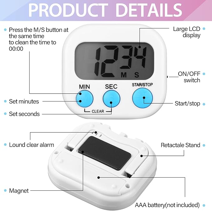 Weewooday 24 Pcs Digital Kitchen Timer Magnetic Timer Bulk On/Off Switch Minute - Image 6