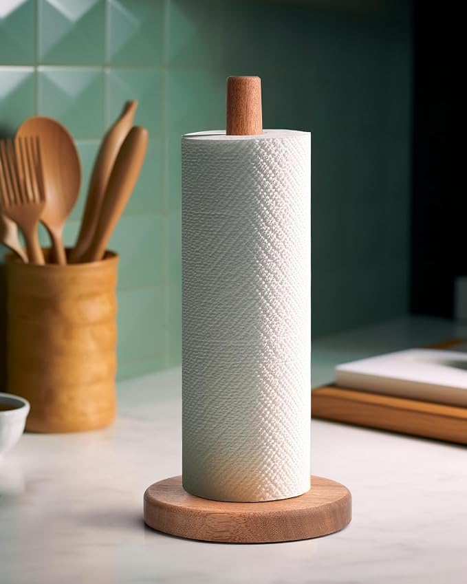 KitchLife Acacia Wooden Paper Towel Holder Countertop, Large Size by OverDoorHooksKitchenSupplies