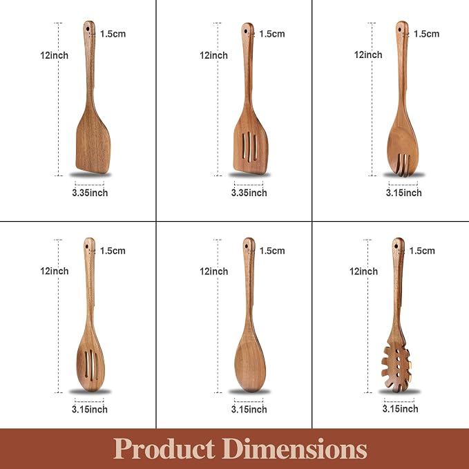 Wooden Cooking Utensils, 6 Pieces Natural Acacia Wooden Spoons - Image 7