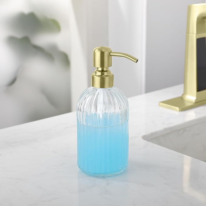 Gold Glass Soap Dispenser with Rust Proof Metal Pump, Vintage & Antique Design - Image 2