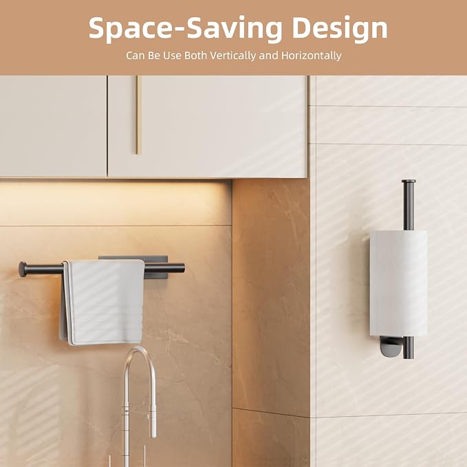 2 Pack Paper Towel Holder, Improved Paper Towel Holder Under Cabinet, Stainless - Image 2