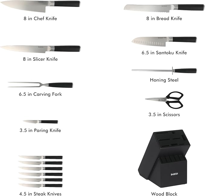 Babish High-Carbon 1.4116 German Steel 15 Piece Full Tang Forged Cutlery - Image 3