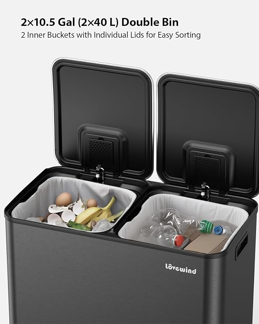 Lovewind Trash Can, 2 x 10.5 Gallon Garbage Can - Image 3