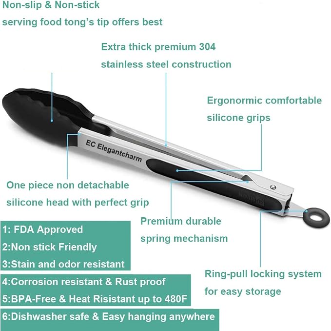 17" Kitchen Tongs with Silicone Tips, High Heat Resistant Grill Tongs in - Image 2