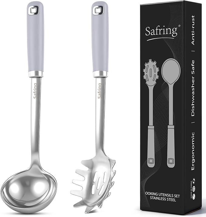 Safring Stainless Steel Soup Ladle and Spaghetti Spoon Set, Heat Resistant by Safring