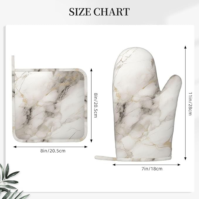 Oven Mitts and Pot Holders Set, Marble Pattern Gray White Silicone Kitchen - Image 3
