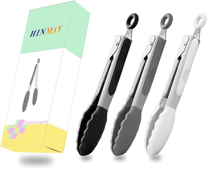 HINMAY Small Silicone Tongs 7-Inch Mini Serving Tongs - Image 5