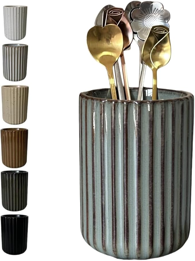TOPYOKK Stoneware Coffee Bar Utensil Holder Tea & Coffee Spoon & Stirrer Holder by TOPYOKK