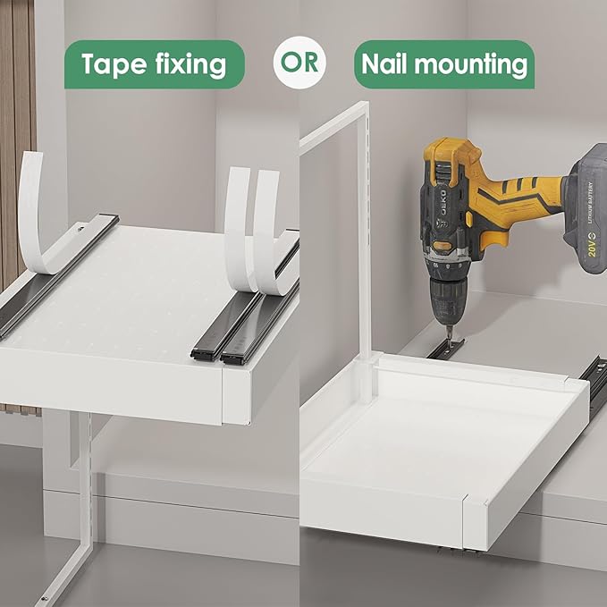 REALINN Under Sink Organizer Pull Out, L-Shaped 2 Tier Cabinet Organizer - Image 6