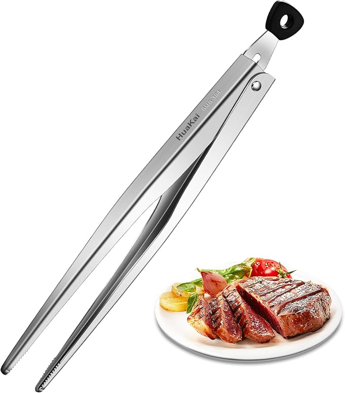 Locking Stainless Steel Kitchen Tongs, 12-inch Grill Tongs, Heat-Resistant up by Huakai