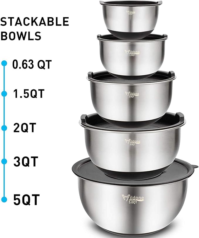 Wildone Mixing Bowls with Airtight Lids Set, with Grater Attachments & Non-Slip - Image 7