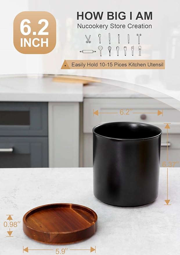 Nucookery 360°Rotating Utensil Holder, 7.2" Large Utensil Crock, Farmhouse - Image 2