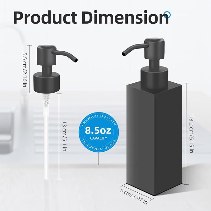 Black Soap Dispenser, Matte Black Stainless Steel, Rust-Proof Liquid Hand Dish - Image 2