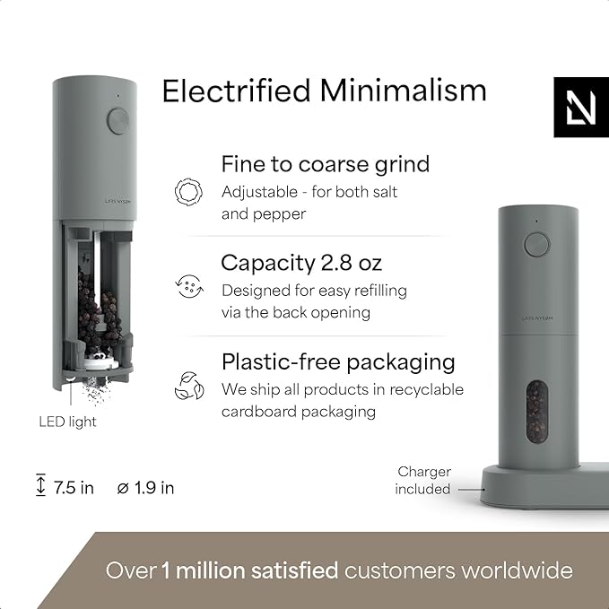 LARS NYSØM Electric Salt and Pepper Grinder Set, USB Rechargeable, Automatic - Image 4