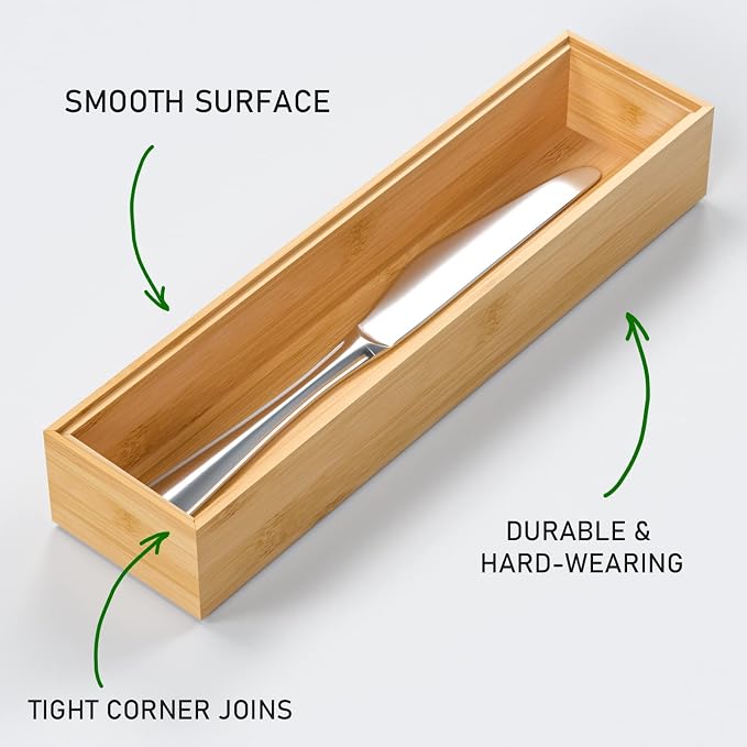 VeyFey Silverware Tray for Drawer, Stackable Kitchen Bamboo Drawer Organizer - Image 2