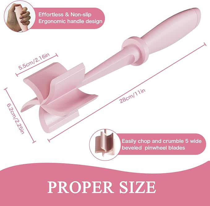 2 Pack Meat Chopper, 5 Curve Blades Ground Beef Masher, Heat Resistant Meat - Image 4