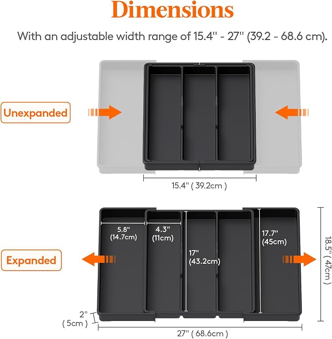 Lifewit Utensil Organizer for Kitchen Drawers, Expandable Cooking Utensil Tray - Image 3