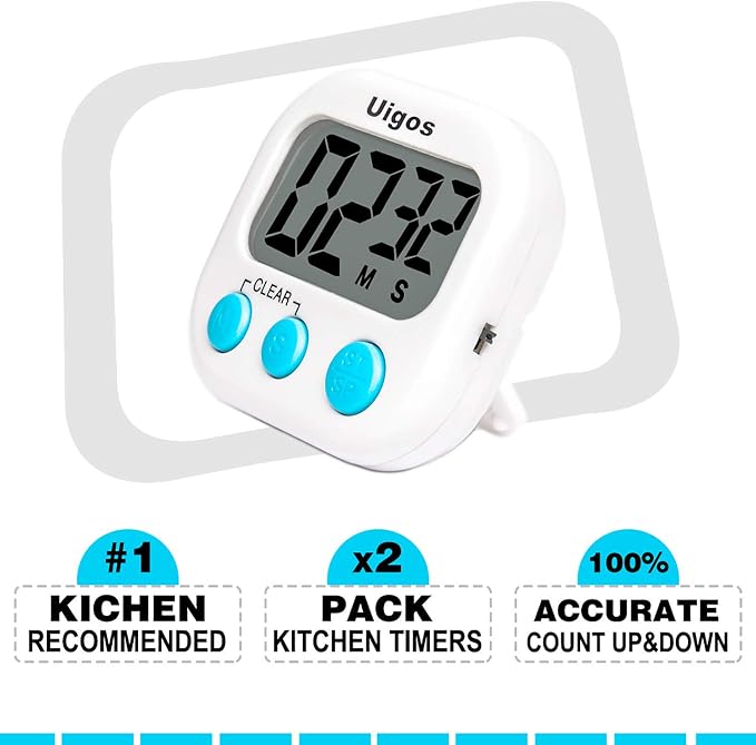 Uigos 2 Pack Digital Kitchen Timer II 2.0, Big Digits, Loud Alarm, Magnetic - Image 6