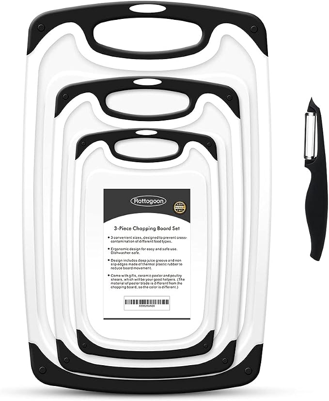 Cutting Boards for Kitchen, Plastic Chopping Board Set of 4 by ROTTOGOON