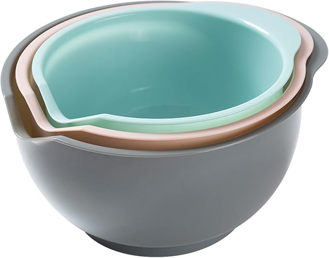 Set of 3 Mixing Bowls with Pour Spout-Nesting Design Saves Space by Cheeren