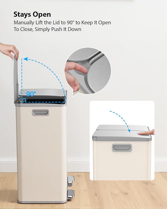 Lovewind Kitchen Trash Can, 2 x 8 Gallon Stainless Steel Trash and Recycle Bin - Image 5