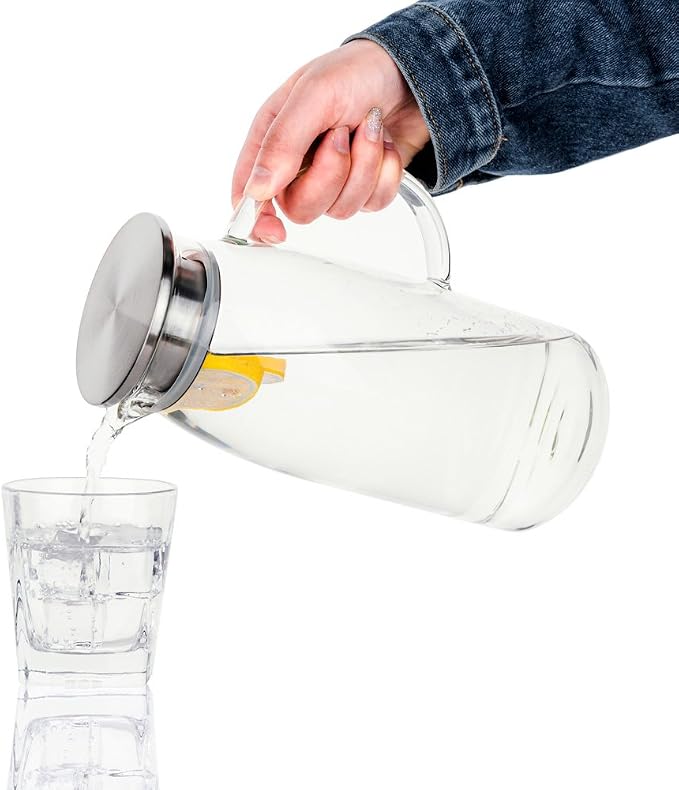 60 Ounces Glass Pitcher with Lid, Hot/Cold Water Jug, Juice and Iced Tea - Image 3